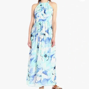 Nine West Blue Watercolor Floral Sleeveless Maxi Dress Size 8
